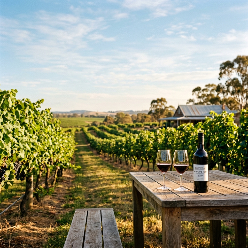 Riverina winery row vineyard view